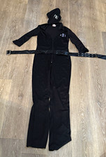 Elegant Moments FBI Agent Costume Black Nylon Jumpsuit Hat Belt Size M 9666