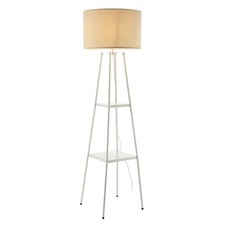 Floor Lamp 2 Tier Storage Display Shelves White Modern Bedroom Living Room