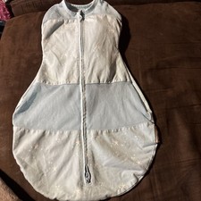 Happiest Baby Swaddle Sleep Sack Size Small Light Blue Stars 0-6 Months Zip Up