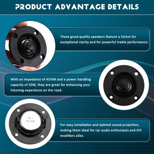 2 Inch Car Tweeter Speaker Set, 52mm 4OHM 20W, High Car Audio Modification N5Z3 - Picture 5 of 7