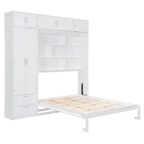 Free Shipping:Queen Size Wall Murphy Bed with Top Cabinet,Shelves and Wardrobe - Picture 15 of 16