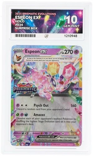 2025 Pokémon Espeon EX Prismatic Evolutions Stamped 034/131 ACE 10 GEM MINT
