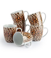 Kaffeetassen 6Er Set Tassen Kaffeebecher Porzellan Leopard Braun-Schwarz 250 Ml