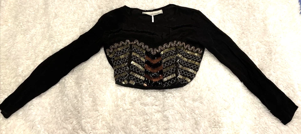 RaRe! JENS PIRATE BOOTY FREE PEOPLE BLACK CROP TOP Boho Lux FESTIVAL NEW! XS - Image 4 of 4
