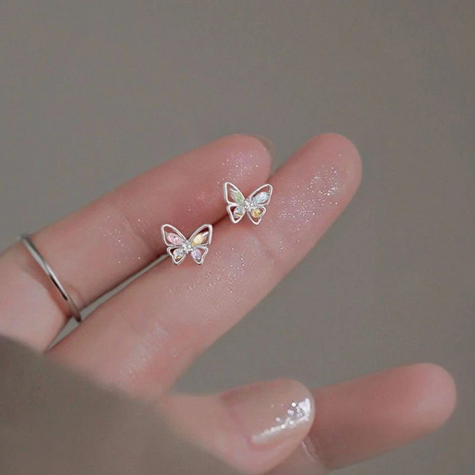Girl Mini CZ Shining Butterfly 925 Sterling Silver Stud Earrings,For Women,Girl - image 2 of 4