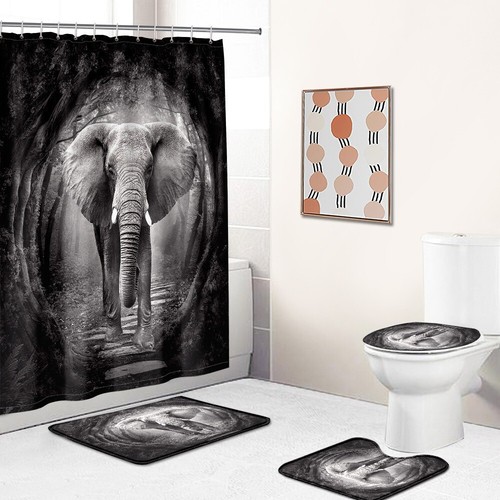 Juego de Cortina de Ducha Elefante Baño Alfombra Pequeña Antideslizante Alfombra Cubierta de Inodoro - Imagen 20 de 20