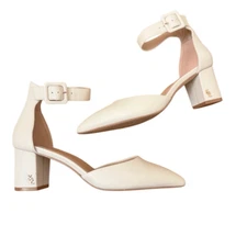 Kurt Geiger London Burlington Leather In Bone Block Heels Size 37.5 = US Size 7