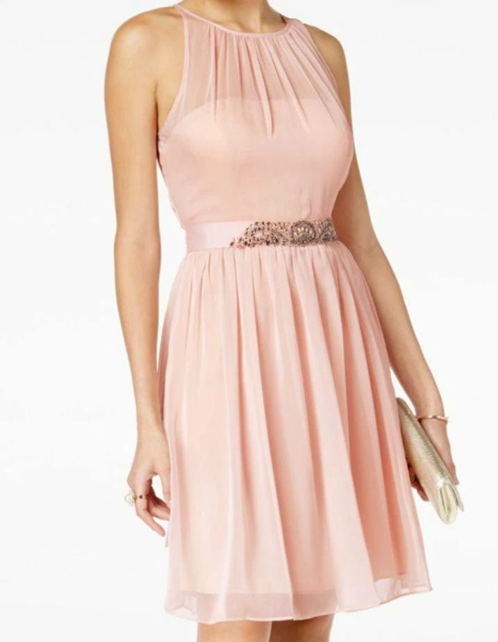 $280 Vestido para mujer Adrianna Papell rosa de gasa sin mangas halter línea A talla 10 Foto 3 de 3