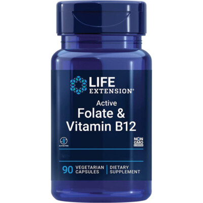 Life Extension, BioActive Folate & Vitamin B12, 90 Veg. Kapseln - Blitzversand