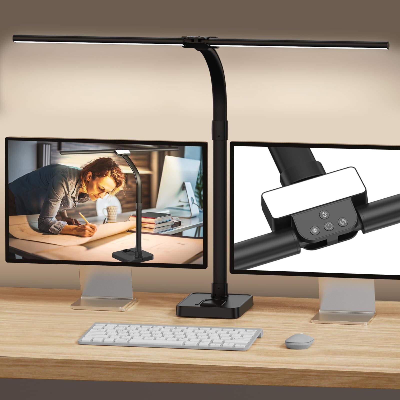 LED Desk Lamp for Home Office, 24W Bright Desk Lamp with Phone Holder Base - ...