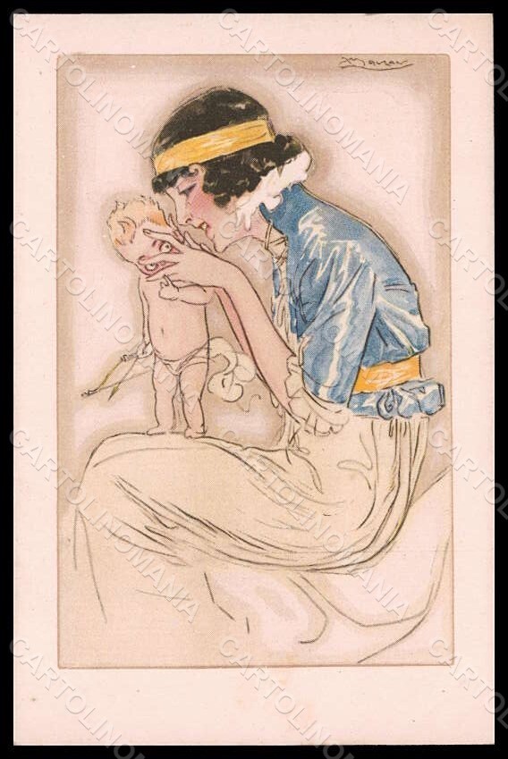 Artist Signed Illustratori L.A. Mauzan Lady Cupid serie 2-4 postcard VK7124