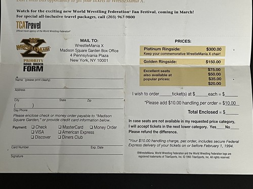 WWF/WWE ORIGINAL POSTER - VINTAGE ORIGINAL WRESTLEMANIA X TICKET ORDER FORM *WWF - Picture 7 of 22
