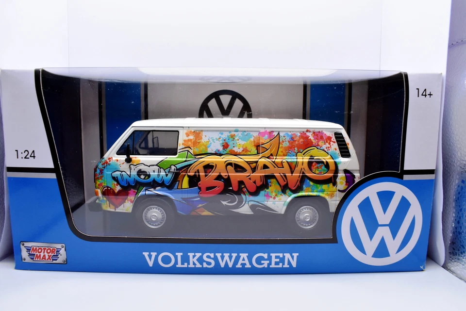 Modellino auto scala 1:24 Volkswagen VW T2 T3 Bus Van diecast modellismo statico - Immagine 3 di 3