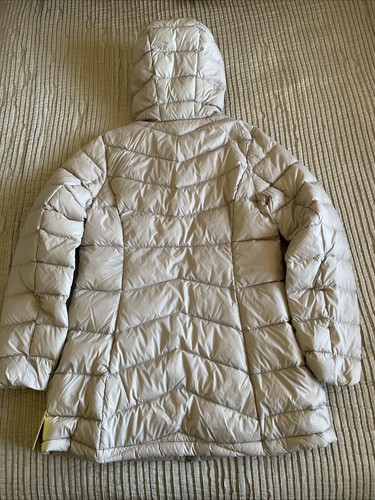 EDDIE BAUER EB650 Tan Down Chevron Hooded Lightweight Packable Puffer Jacket S - Picture 18 of 19