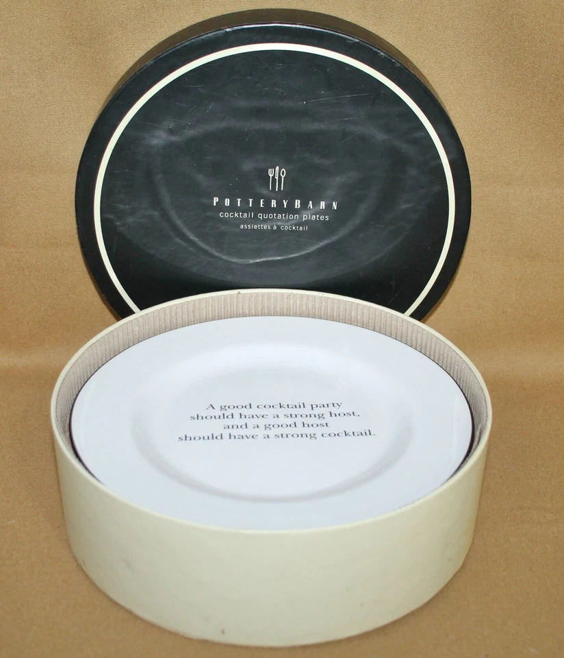 POTTERY BARN Cocktail Quotation Plates Set of 4 White Ceramic 7.75" - Image 2 of 4