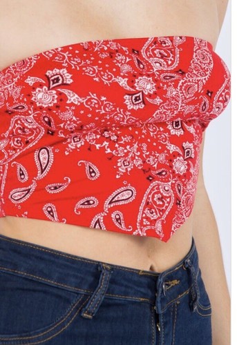 Y2K Rot Bandana Paisley Print Tube Top Einstecktuch Trägerlos Neu Biker Hippie - Bild 5 von 7