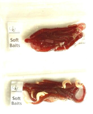 Jed Welsh 4'' Ribbed Curly Tail Worm Cin Red Gltr and Red Orange Gltr Flesh Tail