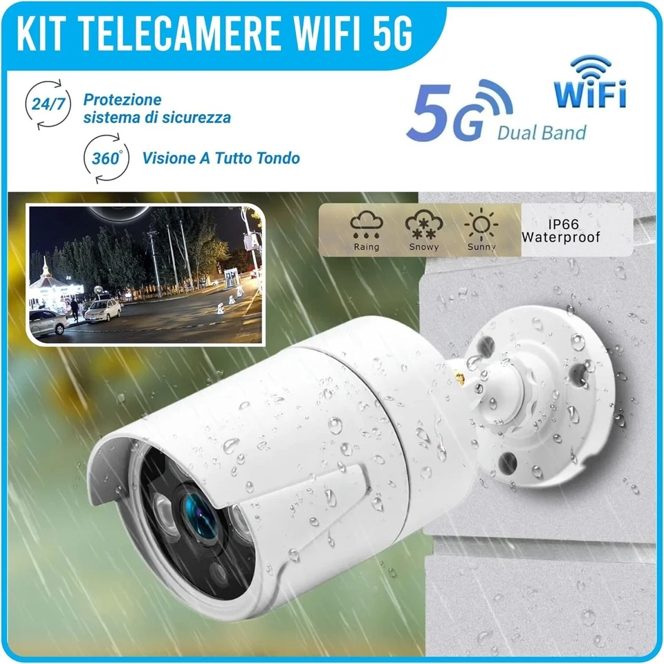 TELECAMERA WI-FI ESTERNO, KIT VIDEOSORVEGLIANZA WIRELESS, 4 CANALI FULL HD IP - Immagine 3 di 4