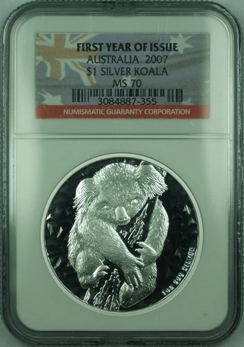 2007 Australia Silver 1 Oz Koala $1 Dollar Coin NGC MS-70 First Year Issue (C)