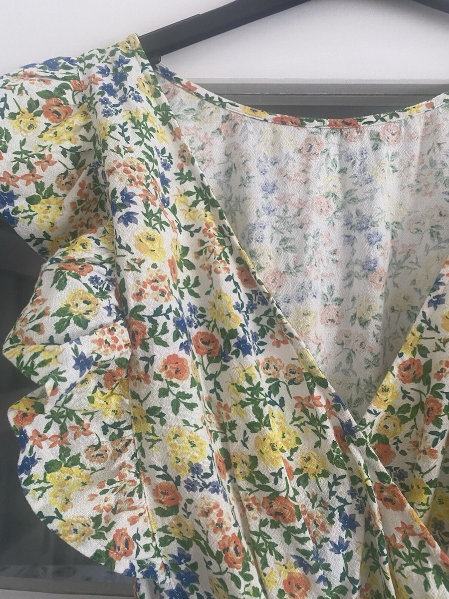 Women’s F&F Tesco Floral Short Sleeve V Front Belted Midi Dress Uk 14 Used