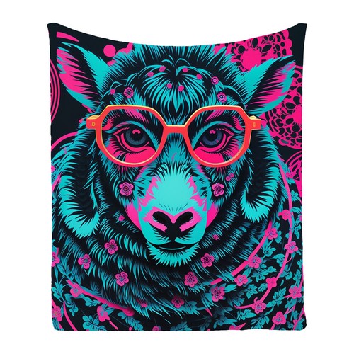 Cool Paper Cutting Goat Sheep Flannel Bedspread Sofa Throw Blanket Holiday Gift