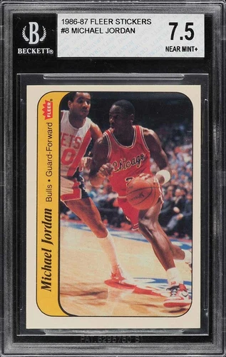 1986 FLEER STICKERS MICHAEL JORDAN RC ROOKIE #8 BGS 7.5