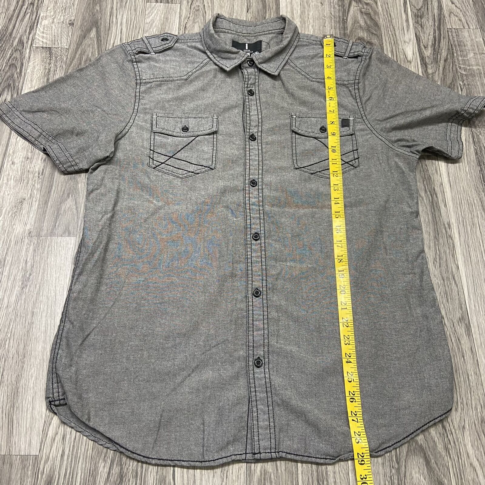 BUFFALO Button Down Collared Short Sleeve Gray Ca… - image 5