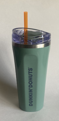 2017 Dunkin Donuts DD Green Insulated 20 oz Travel Tumbler Stainless Lid Straw