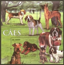 Dogs, Sheet of 2 Stamps, 2011 St. Thomas & Prince Islands Sc# 2405, SCV: $11.10