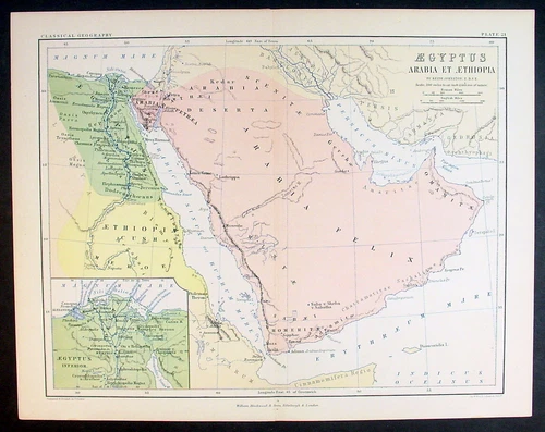 1870 W & AK Johnston Antique Map of Saudi Arabia, Egypt, Red Sea & Ethiopia