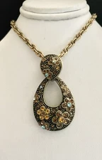 Vintage Lia Sophia Bronze Door Knocker Necklace with Rhinestones