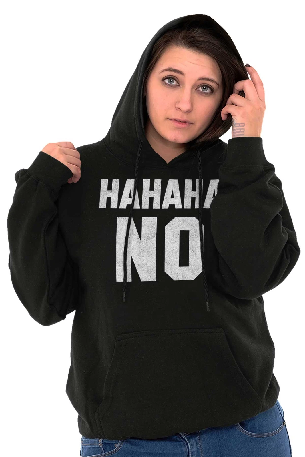 RHUDE Felpa con cappuccio Haha No Funny Sarcastic Rude Grafica Novità Adulto Maniche Lunghe