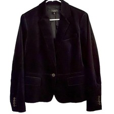 Talbots Velvet Womens One Button Blazer Jacket Lined Office Black Size 12 Pocket