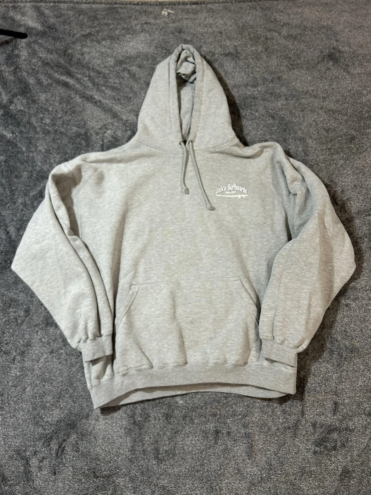 Jack's Surfboards Hoodie Mens XL Gray Pullover Logo Graphic Fleece Sweatshirt
