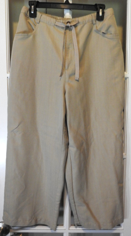 Wms Caribbean Joe Clam Digger Capris Sz L Khaki Tan 4 Pkts Rayon Blend Zip/Tie