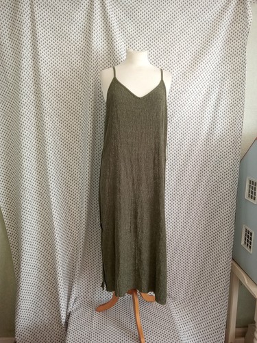 Primark Khaki Stretch Crinkle Fabric Strappy Straight Midi Dress Size 20 Bnwt - Picture 17 of 24