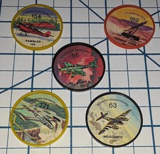 1962 Lot of 5 Diff JELLO & HOSTESS Airplane Coins Plastic Chips #21 Food Pogs