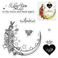 Valentines Flowers Moon Clear Stamps, Love Words, Silicone, Scrapbooking, DIY