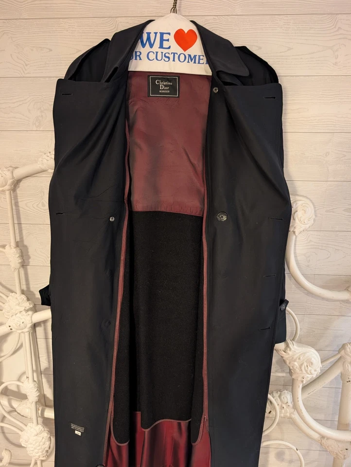 Christian Dior Monsieur Trench Coat Black Vintage 38R Wool Lined Double Breasted - Image 4 of 4