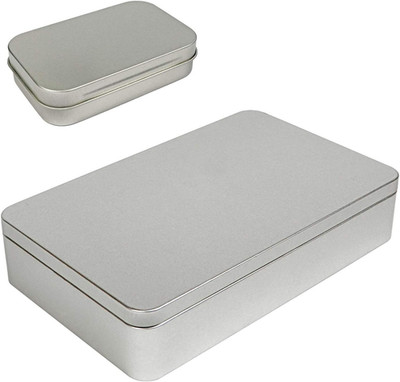 XL (8.5 X 5.3 X 1.9 In) Silver Metal Rectangular Empty Tin Box Containers