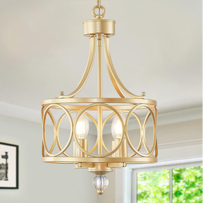 Elegant 4-Light Gold Chandelier, Adjustable Farmhouse Pendant for Home Decor