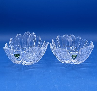 Vintage Orrefors Clear Crystal Eden Bowl Leaf Design Original Labels 2 Available