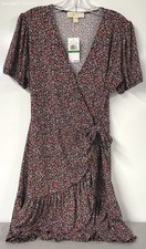 Women’s Black/Multicolor Floral Michael Kors Wrap Style Mini Dress Size L NWT