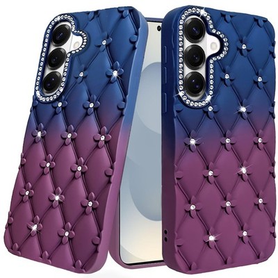 For Samsung S26 6.3'' Case Bling Diamond Pattern Padded Cover + Tempered Glass