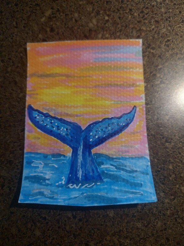 Aceo Original Painting Of Whale Of A Tail