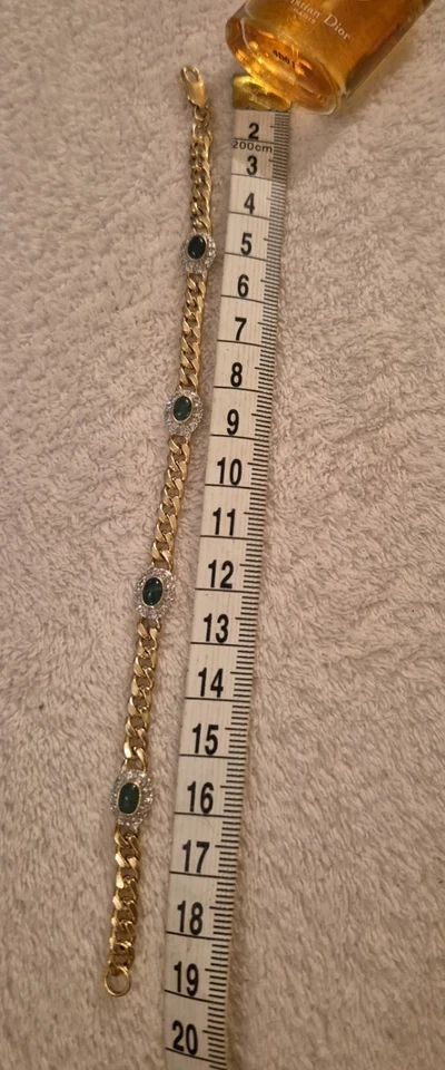 Armband mit 4 Smaragd Cabochons, ca. 0,40 ct. Brillanten, ca. 7,9 Gr., 585 Gold - Bild 3 von 4