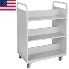 3-Shelf Book Truck Slanted Single Sided Archive Storage Cart with Swivel Lockabl