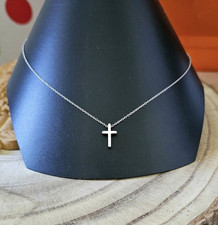 Collier pendentif croix acier inoxydable argenté pour femme 45 cm