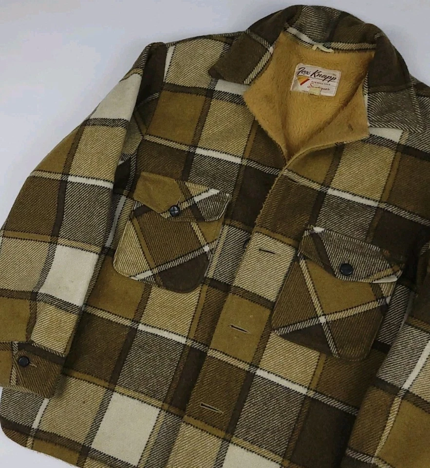 Vintage 50s 60s Fox Knapp Lined Wool Plaid Jacket Outdoor USA Made Rare READ** - Image 2 of 4