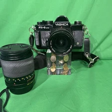 Yashica FX-3 Super 35mm Film SLR Camera Body, Black W/ 28 mm Lens & 135 mm Lens